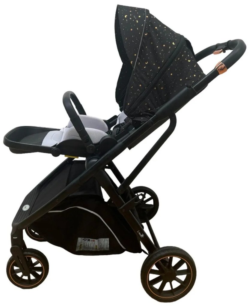Carucior 2 in 1 pentru copii Usor si Compact - Pliabil, Sistem de absorbtie a socurilor, Scaun Reversibil - Negru cu stelute- CPC-58-stelute