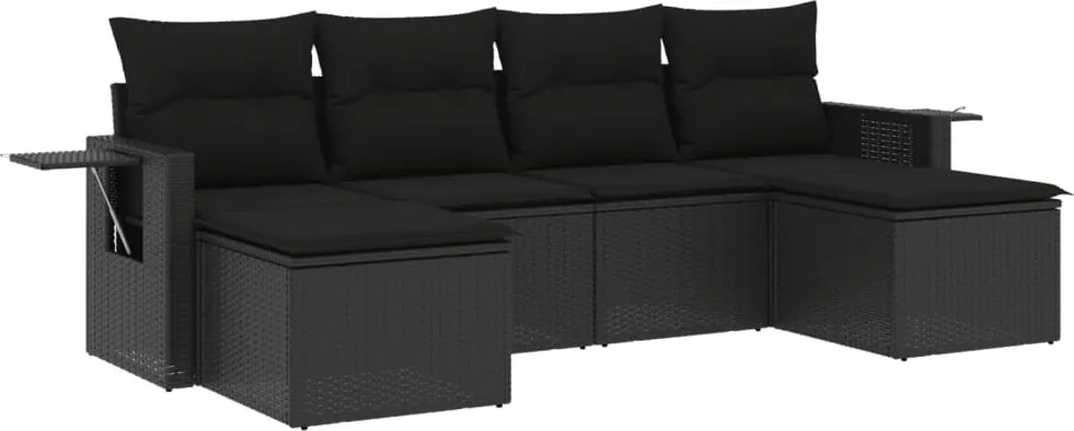 vidaXL Set mobilier de grădină cu perne, 6 piese, negru, poliratan