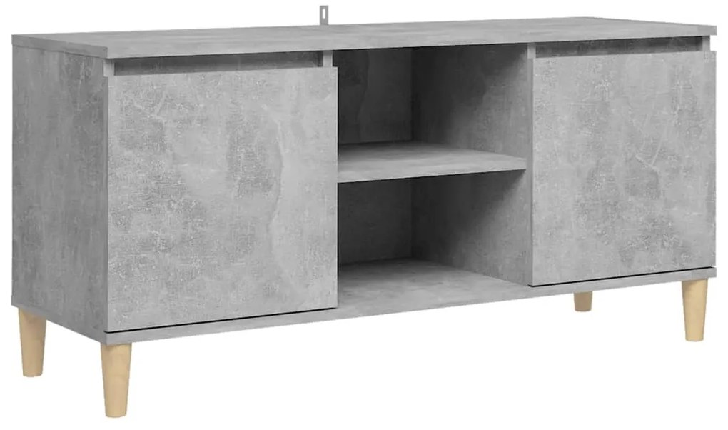 805963 vidaXL Comodă TV, picioare lemn masiv, gri beton, 103,5x35x50 cm