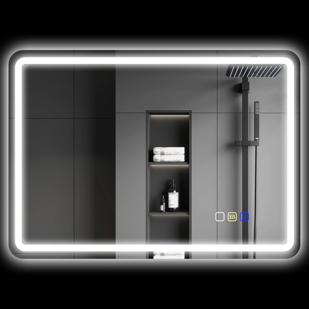 HOMCOM Oglinda de baie cu iluminare LED, pad anti-întunecare, 3 culori reglabile, culoare argintie | Aosom Romania