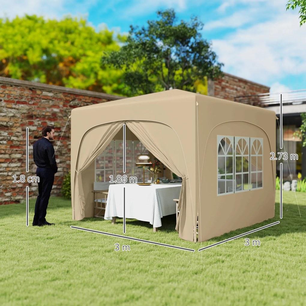 Outsunny Pavilion Barnum Cort pliant pentru recepții 3 x 3 x 2,73 m cu ferestre + Geantă de transport nisip | Aosom Romania