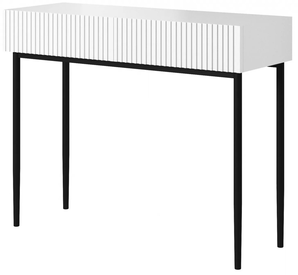 Masă de machiaj cu sertare Nicole 100 cm - alb mat / picioare negre