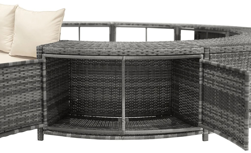 Set de lounge pentru grădină cu canapea rotundă, picioare ajustabile, include perne, pentru jacuzzi și piscină, Gri