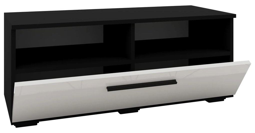 Comoda Kos, O Usa, 2 Polite, Negru/Alb Lucios, MDF, 95 x 40 x 39 cm