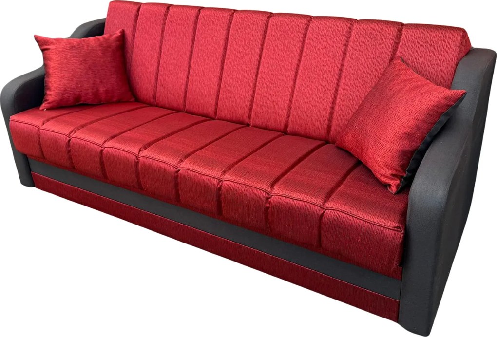 Canapea ALEX extensibila, 3 locuri, cu lada de depozitare, stofa catifelata maro cu rosu, 220x90x90 Maro + Rosu