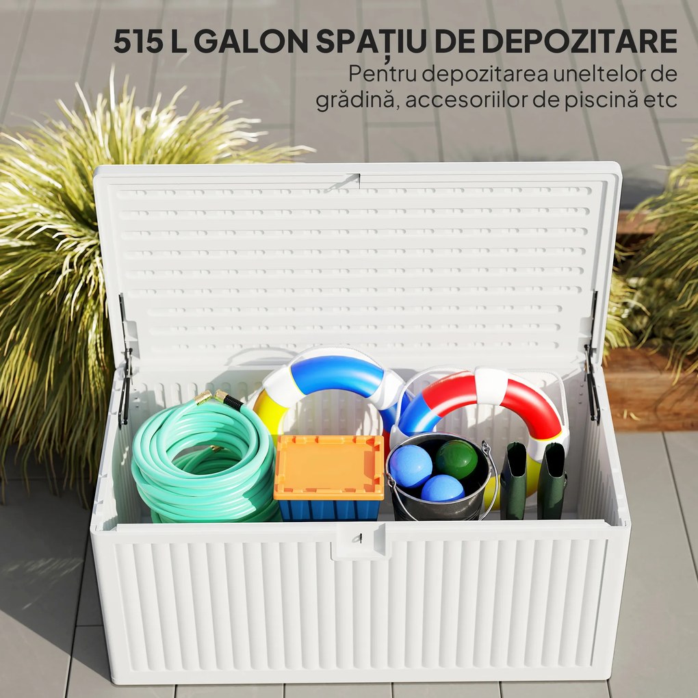 Outsunny Cufăr de Exterior de 140L Impermeabil cu Design Canelat și 2 Pistoane cu Gaz, 140x68x68 cm, Alb | Aosom Romania