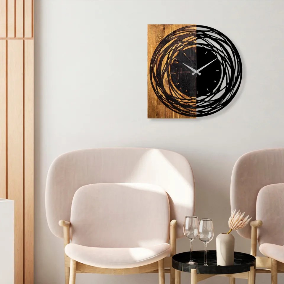 Ceas Decorativ de Perete Wooden Clock 39, Lemn / Metal