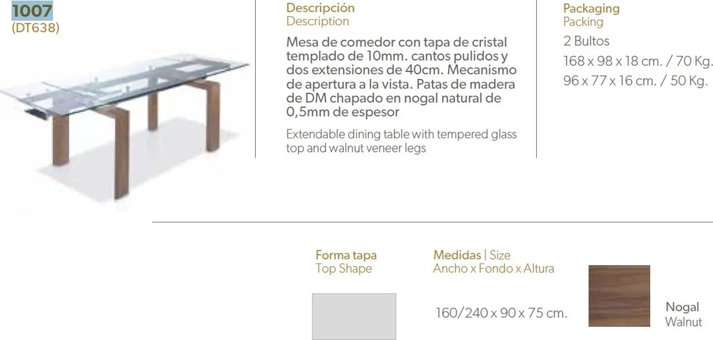 Masa dining extensibila design modern Walnut, 160-240x90cm AC-DT638B