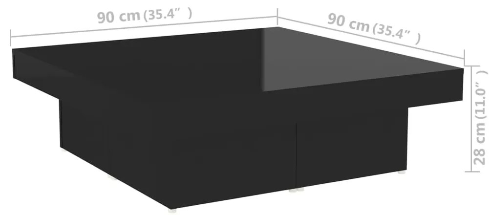 Masuta de cafea, negru extralucios, 90x90x28 cm, PAL 1, negru foarte lucios