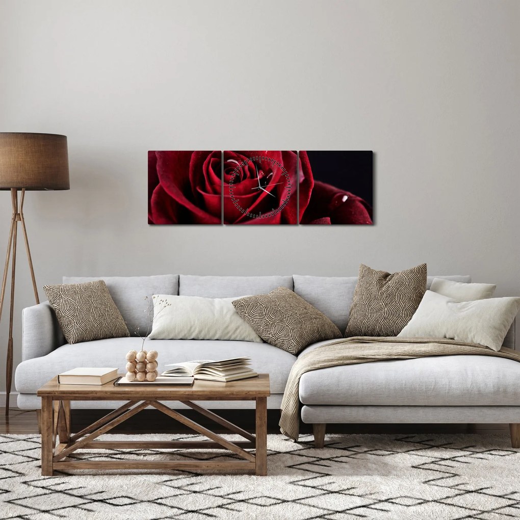 Tablou - Trandafir roșu (cu ceas) (90x30 cm)