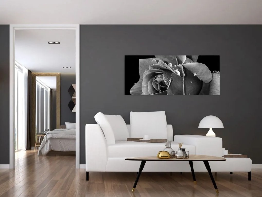 Tablou cu trandafir - albneagră (120x50 cm)