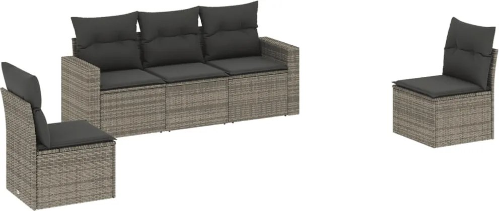 vidaXL Set canapea de grădină cu perne, 5 piese, gri, poliratan