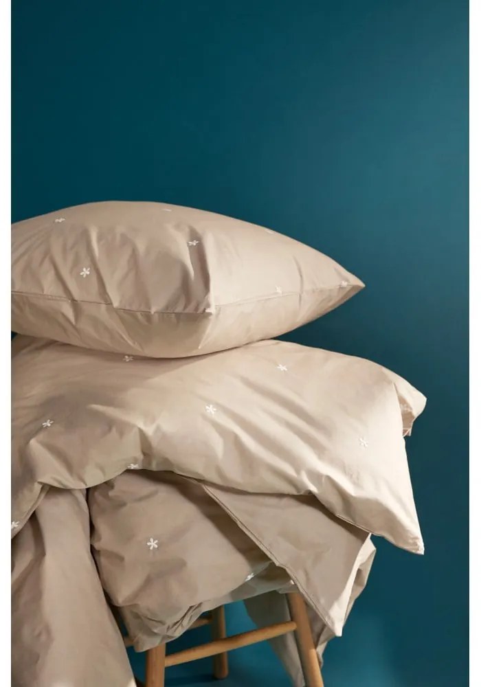 Lenjerie de pat bej din bumbac percal pentru pat de o persoană 140x200 cm Daisy – JUNA