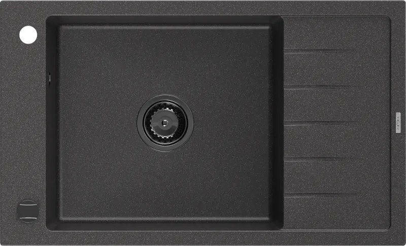 Mexen Elias chiuvetă de granit cu 1 compartiment și scurgător 795 x 480 mm, negru pătat, sifon negru - 6511791005-76-B