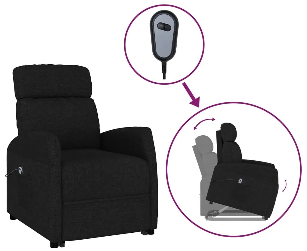 vidaXL Fotoliu cu ridicare, negru, material textil