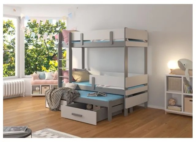 Pat Supraetajat Cu Baldachin ETAPO Gri/Alb 90x200cm