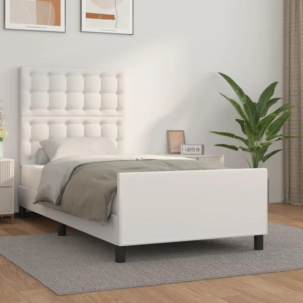3125538 vidaXL Cadru de pat cu tăblie, alb, 80x200 cm, piele ecologică