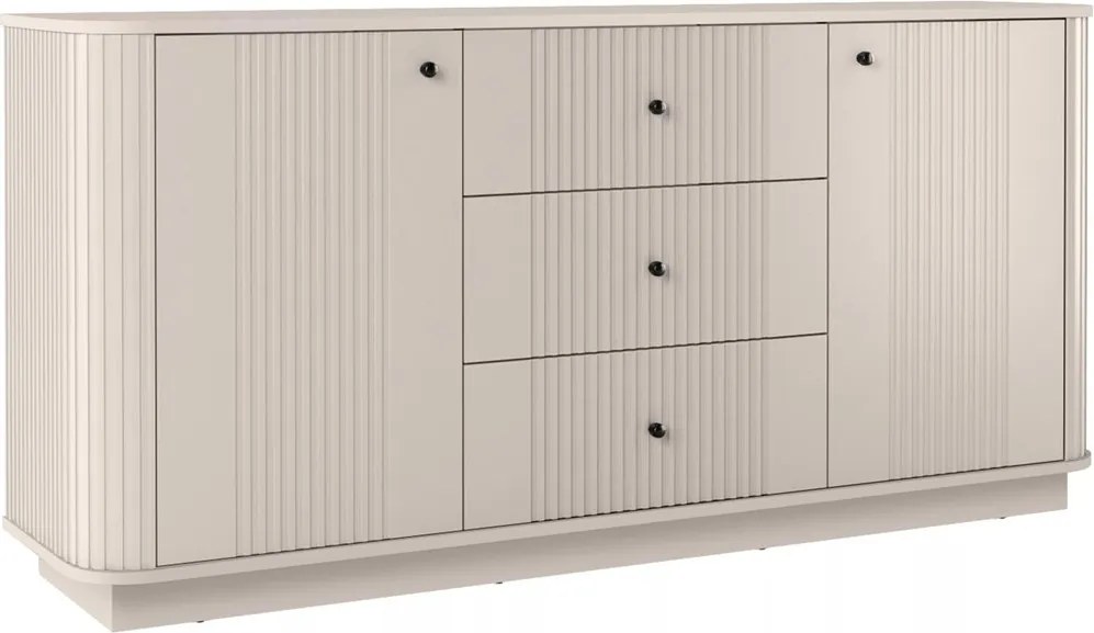 Comodă cu sertare pe soclu Vesper 160 cm - cashmir / mânere negre