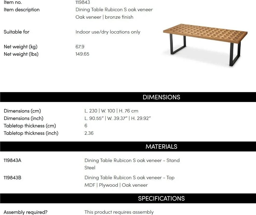Masa dining LUX furnir de stejar Rubicon L, 230x100cm
