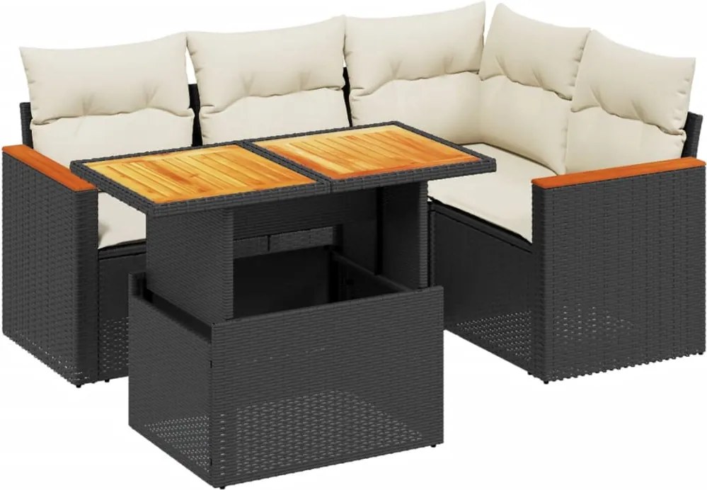 vidaXL Set mobilier de grădină cu perne, 5 piese, negru, poliratan