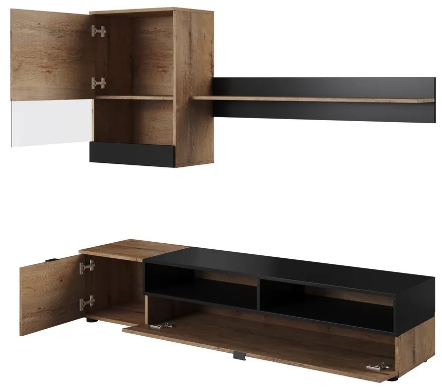Set mobilier living Aise, stejar lefkas / negru