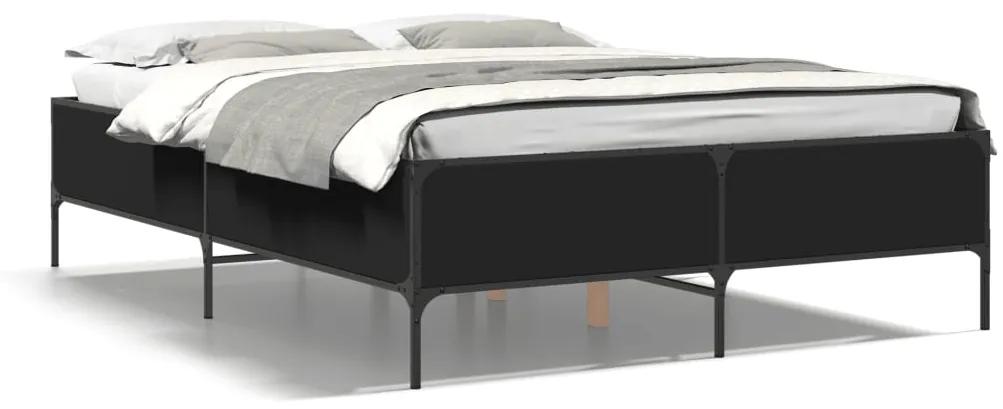 3279812 vidaXL Cadru de pat, negru, 135x190 cm, lemn prelucrat și metal