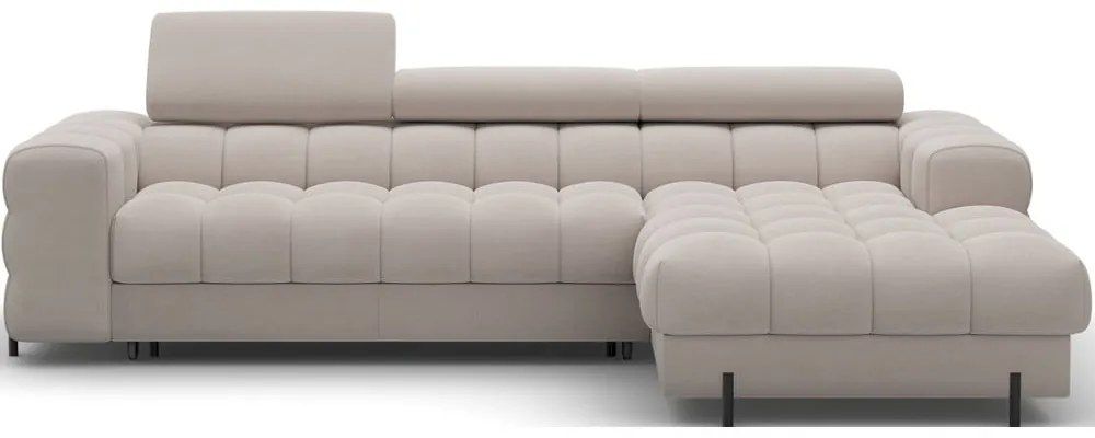 Colțar bej extensibil/cu spațiu de depozitare cu tapițerie din catifea (cu colț pe partea dreaptă/cu șezlong) Felro – ELTAP