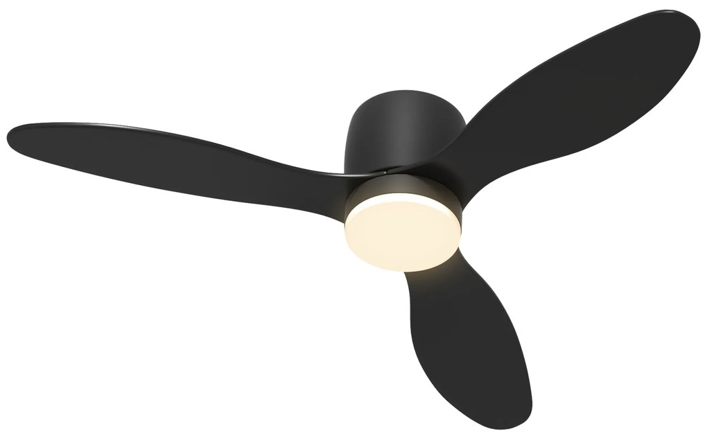 HOMCOM Ventilator de tavan cu lumină și telecomandă, 3 culori de lumină, 6 viteze, Luminozitate reglabilă, Negru | Aosom Romania