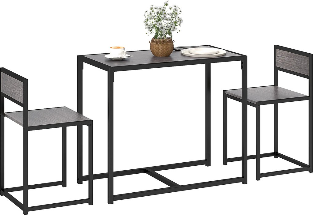 HOMCOM Set bar 3 piese, 2 scaune, 1 masă, 90 cm x 47 cm x 76 cm, Gri | Aosom Romania