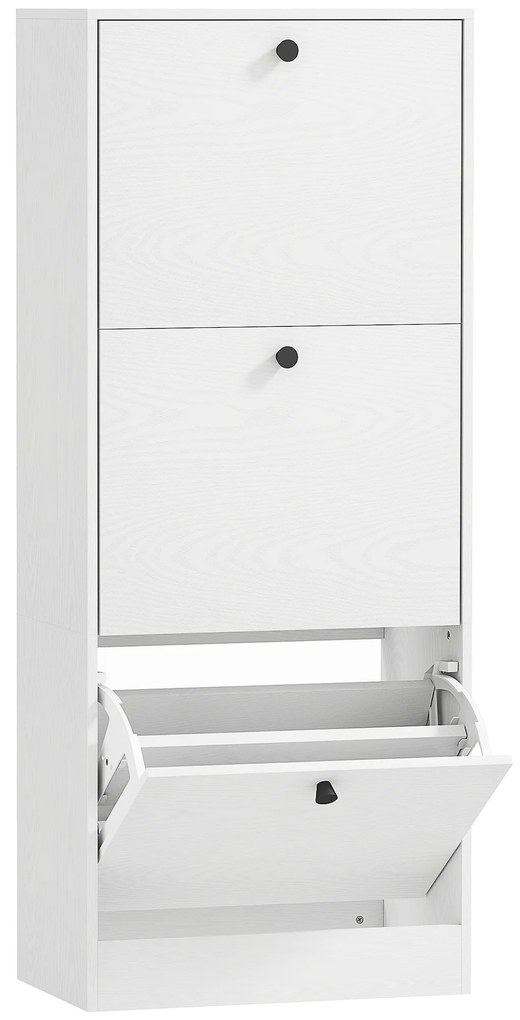 HOMCOM Dulap cu 3 Uși Rabatabile Rafturi Ajustabile și Design Compact 47x28x115 cm Alb cu Inserții de Lemn | Aosom Romania