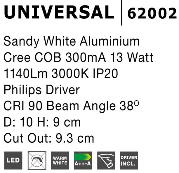 Spot LED directionabil, incastrabil tavan fals UNIVERSAL alb NVL-62002