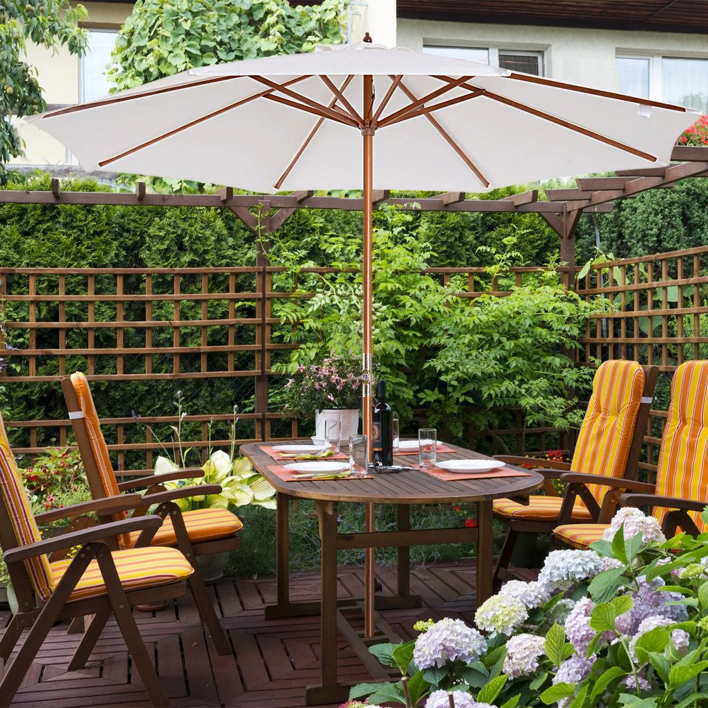 Umbrela cu Stalp de Lemn Rezistent Outsunny, bej Φ270 x 250A cm | Aosom Romania
