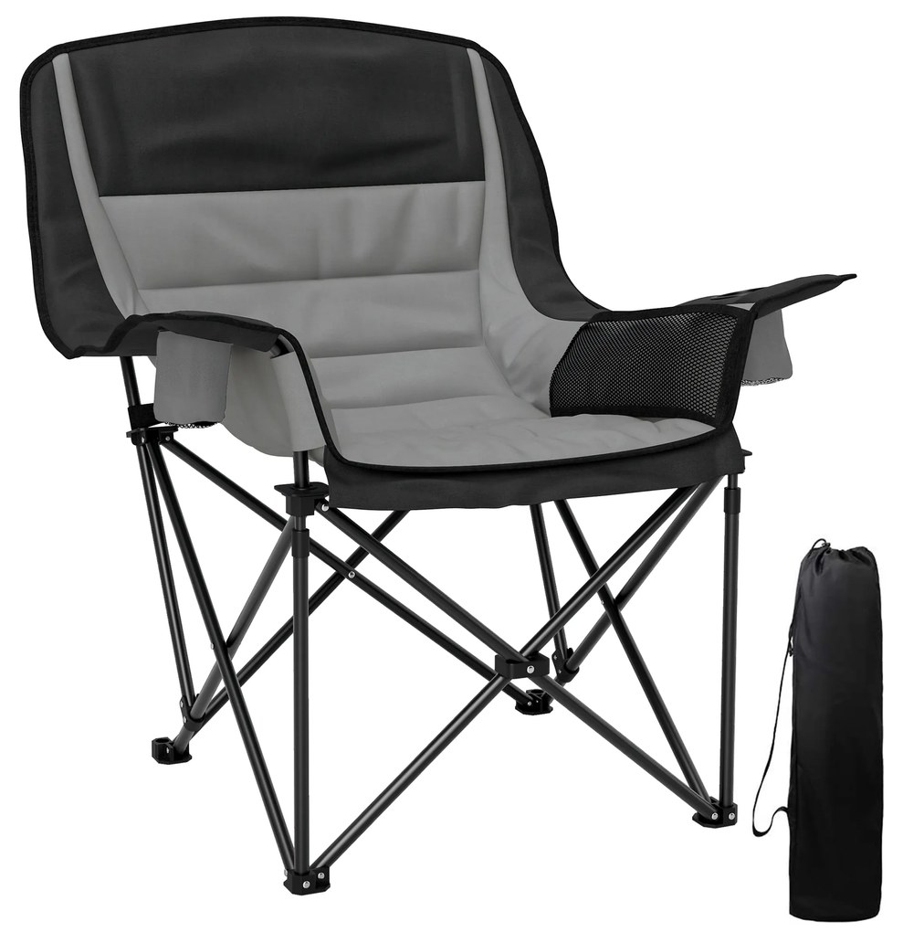 Outsunny Scaun de Camping Pliabil cu 2 Suporturi pentru Pahare și Buzunare Laterale, 99x71x103 cm, Gri | Aosom Romania