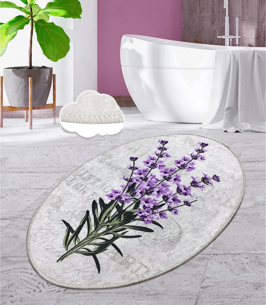 Covor pentru  baie Lavender Oval 80 x 100 cm Antiderapant Alb-Mov