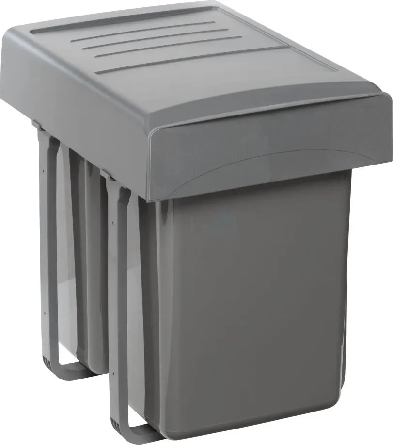 Cos gunoi incorporabil Ecomax Mega 40, cu extragere totala, colectare selectiva, gri antracit, 2 x 20 l Polipropilena, 400 mm, L:356 mm, A:480 mm,