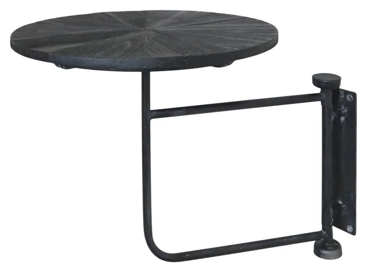 Masuta laterala de perete, neagra, din lemn masiv si metal D30cm, Clayn