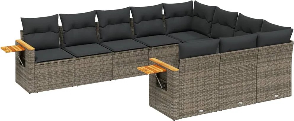 vidaXL Set mobilier de grădină cu perne, 10 piese, gri, poliratan