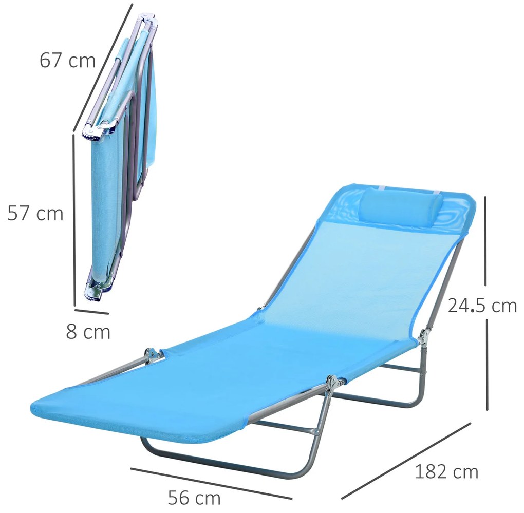 Outsunny sezlong pliabil cu spatar reglabil si perna, sezlong de gradina, plaja si camping, albastru | Aosom Romania