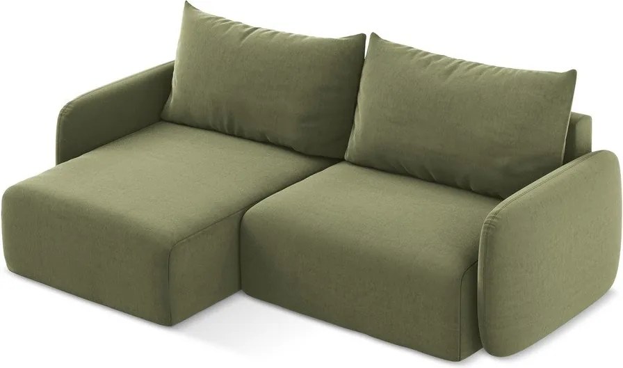 Colțar verde extensibil/cu spațiu de depozitare cu tapițerie din catifea (cu colț pe partea stângă/cu șezlong) Kalena – Makamii