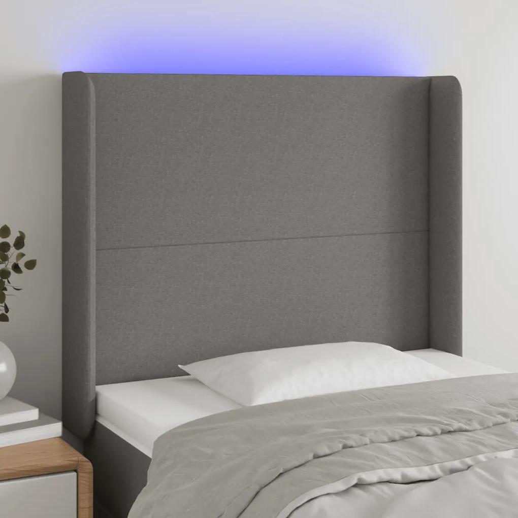 3123759 vidaXL Tăblie de pat cu LED, gri închis, 103x16x118/128 cm, textil