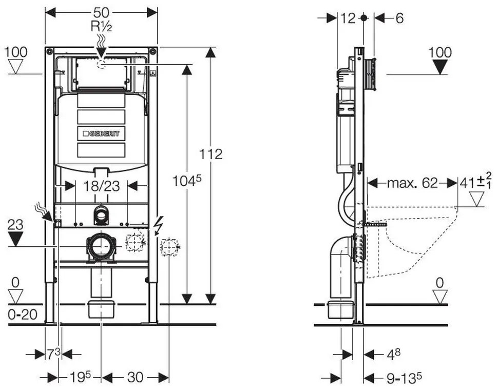 Cadru wc suspendat Geberit Duofix 112 cm cu rezervor incastrat Sigma 12 cm