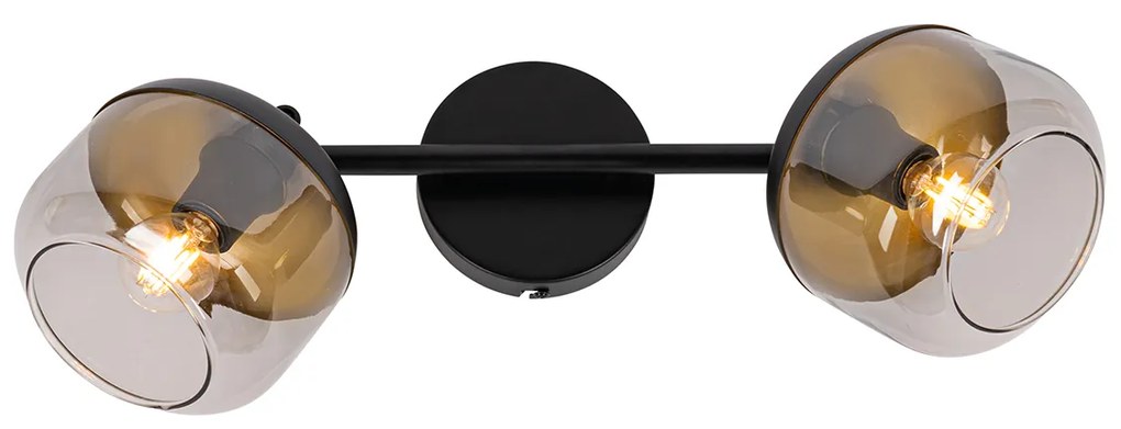 Spotlight de design negru cu aur și sticlă fumuriu 2 lumini - Kyan