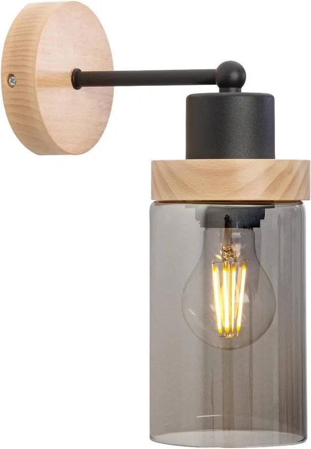 Lampă de perete WOODNEST 1xE27/15W/230V lemn de pin/negru fumuriu