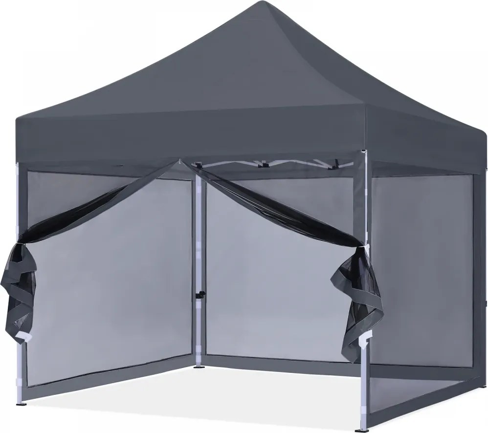 RESIGILAT- ABCCANOPY – Cort pavilion pliabil 3x3 m, cu pereți Mesh anti-insecte, înălțime reglabilă (3 trepte), impermeabil, protecție UV, Gri