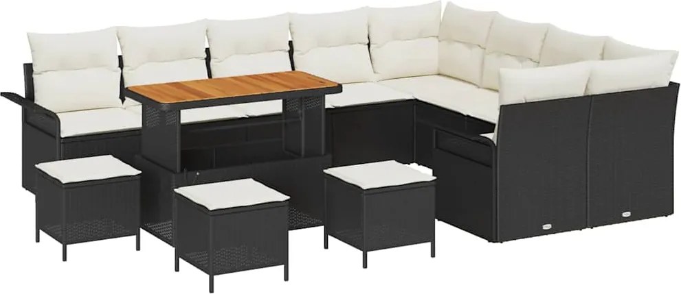 vidaXL Set de canapele pentru grădină cu pernă 13 pcs Negru poliratan