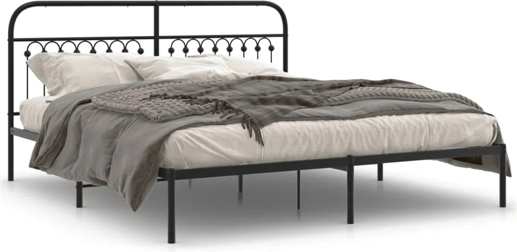vidaXL Cadru de pat metalic cu tăblie, negru, 183x213 cm