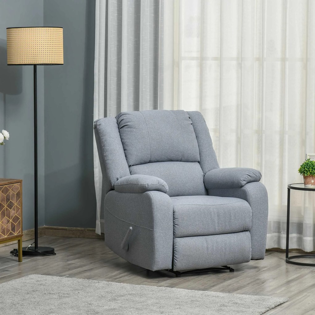 HOMCOM Relaxsessel Manual Fotoliu de televizor cu funcție de întindere, aspect de in, fotoliu TV cu mâner lateral, suport de picioare, capacitate de încărcare de până la 150 kg, pentru sufragerie, Gri deschis | Aosom Romania