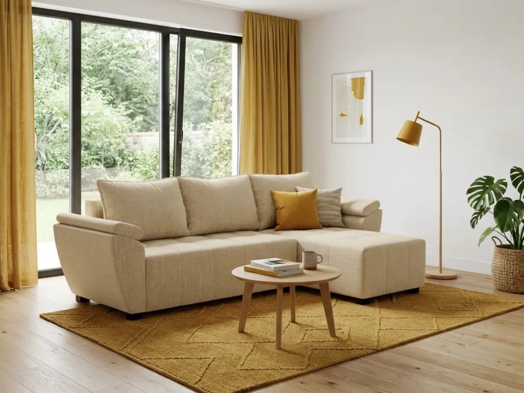 OFERTA Canapea extensibila reversibila in forma de L LIVARO 251x140 cm, crem II. calitate