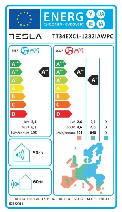 Aparat de aer conditionat Inverter Tesla TT34EXC1-1232IAW, Clasa A++/A+, 12 000 BTU, Turbo, Wi-Fi, I Feel, Auto-Curatare, Filtru lavabil, Alb