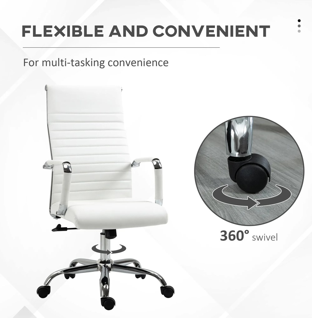 Vinsetto Scaun de birou ergonomic din piele ecologică, cu rotire și balans, 54x62x104-114 cm, alb | Aosom Romania